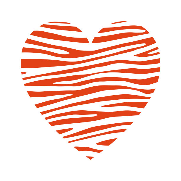 老虎的心图标。老虎皮上黑色和橙色相间的心形图案。矢量插图孤立在白色背景的设计和网页。图片下载
