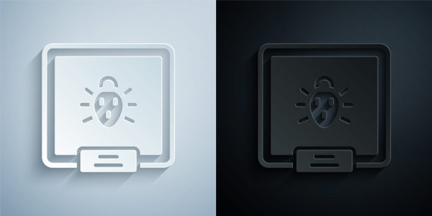 剪纸科罗拉多甲虫图标孤立的灰色和黑色背景。纸艺术风格。向量图片下载