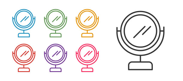 设置线圆形化妆镜图标孤立在白色背景上。设置图标丰富多彩。向量图片下载