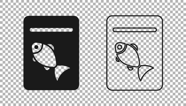 黑色在透明背景上孤立的盘子图标上服务的鱼。向量图片下载