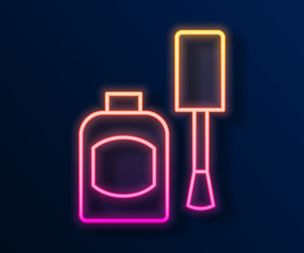 发光的霓虹灯线瓶子指甲油图标孤立在黑色背景上。向量图片下载