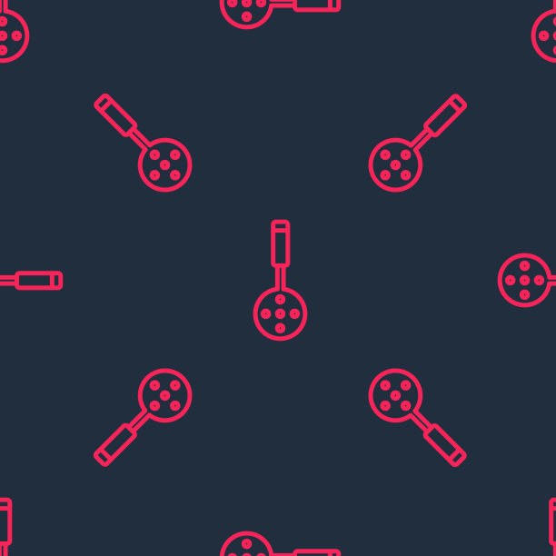 红色线抹刀图标孤立无缝模式上的黑色背景。厨房抹刀图标。烧烤抹刀迹象。烧烤和烧烤工具。向量图片下载