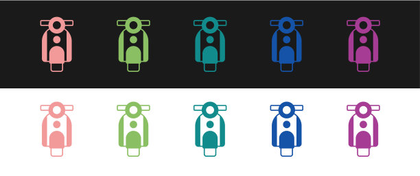 设置踏板车图标孤立在黑白背景上。向量图片下载