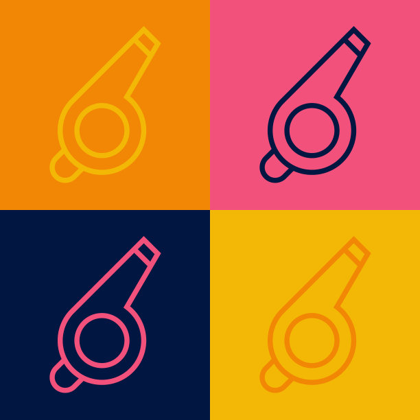 波普艺术线哨子图标孤立的颜色背景。裁判的象征。健身和运动标志。向量图片下载