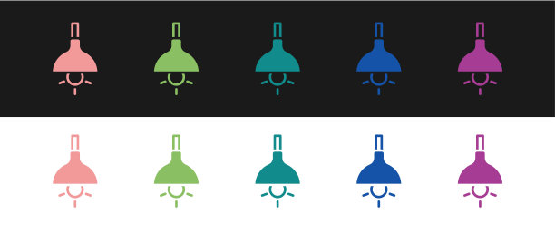 设置灯悬挂图标孤立在黑白背景上。吊顶灯的灯泡。向量图片下载