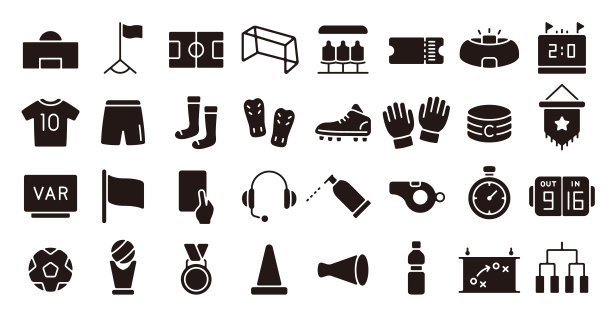 足球，足球图标设置(平面剪影版本)图片下载