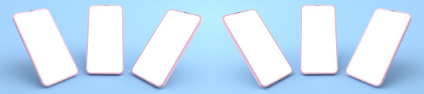 3D渲染模型粉红色的智能手机白色屏幕在蓝色的地板上，粉红色的手机躺在地上。智能手机的白色屏幕可用于商业广告，孤立于蓝色背景图片下载