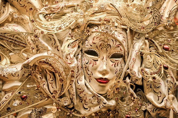 奢华的金色背景与传统的威尼斯面具图片下载