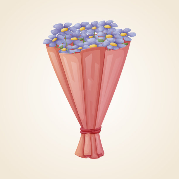 向量花束紫色的花在红色的包装。图片下载