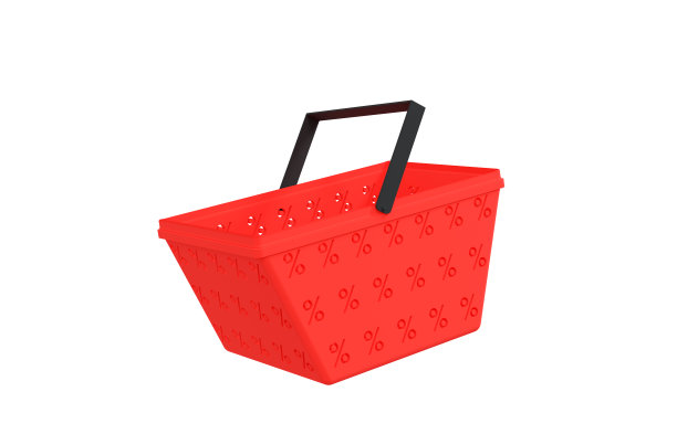 红色购物篮在白色孤立的背景。网上购物和数字营销理念。3 d渲染插图。图片下载