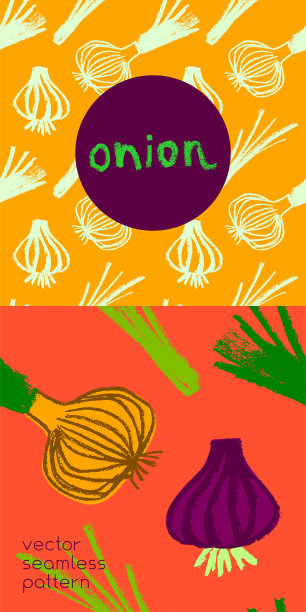 向量洋葱图案无缝。绿色葱插图。素食餐厅装饰，素食背景。图片下载