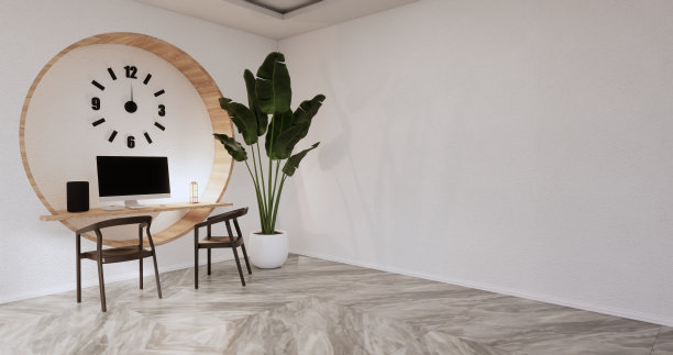 美丽，热带风格的房间，房间的光线从阳光照射到房间。三维渲染图片下载