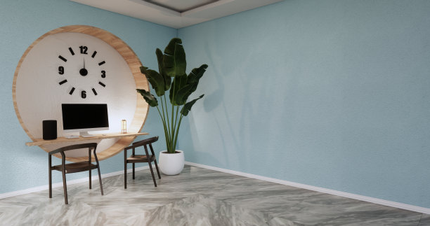 美丽，薄荷热带风格的房间，房间和光线从阳光照射到房间。三维渲染图片下载