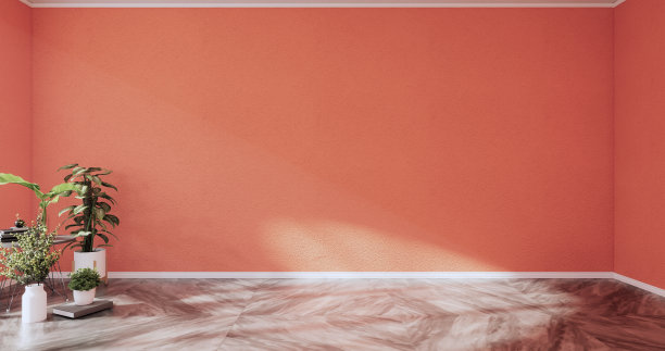 郁郁葱葱的熔岩空房间装饰和瓷砖地板。三维渲染图片下载