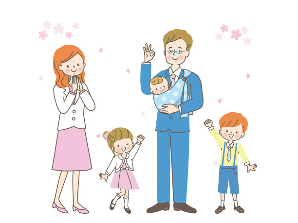 微笑的父母和穿着西装的孩子在春天外出图片下载