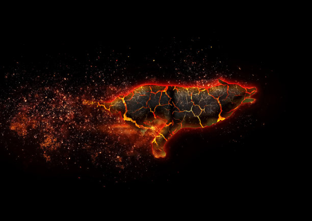 一个抽象的火焰狗在黑暗中奔跑的插图图片下载