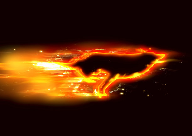 一个抽象的火焰狗在黑暗中奔跑的插图图片下载