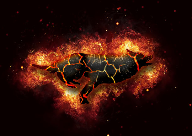 一个抽象的火焰狗在黑暗中奔跑的插图图片下载