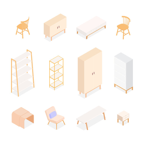 一套等距家具和配件。图片下载