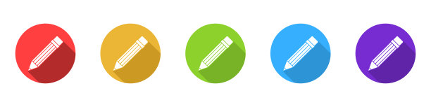 一组铅笔图标与阴影孤立在白色背景。不同颜色的图标。写作、绘画或学习的概念。矢量图图片下载