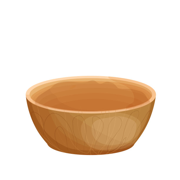 空碗，浸木盘，卡通风格的厨具孤立在白色背景上。食品容器，设计元素。矢量图图片下载