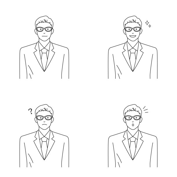 商人各种面部表情的插画集(白色背景，矢量，裁剪)图片下载
