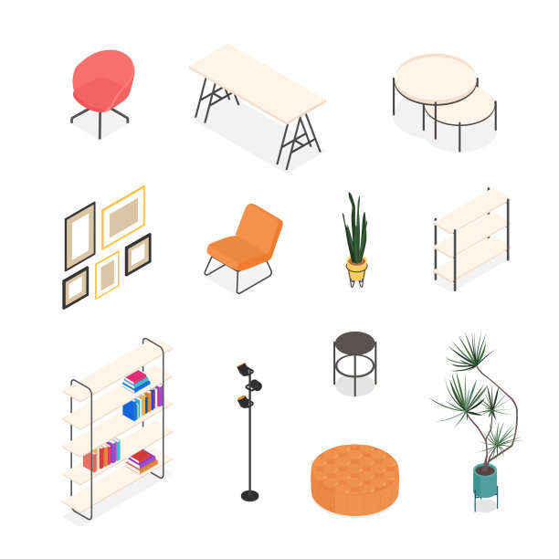 一套等距家具和配件。图片下载