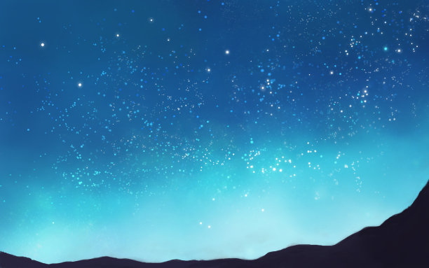 绿松石色星空和山脉剪影的景观插画图片下载