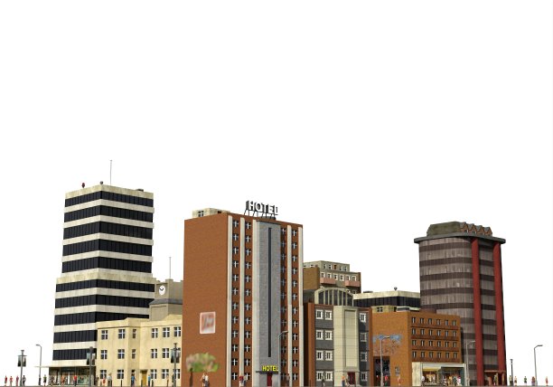 城市现代建筑孤立在白色背景3d插图图片下载