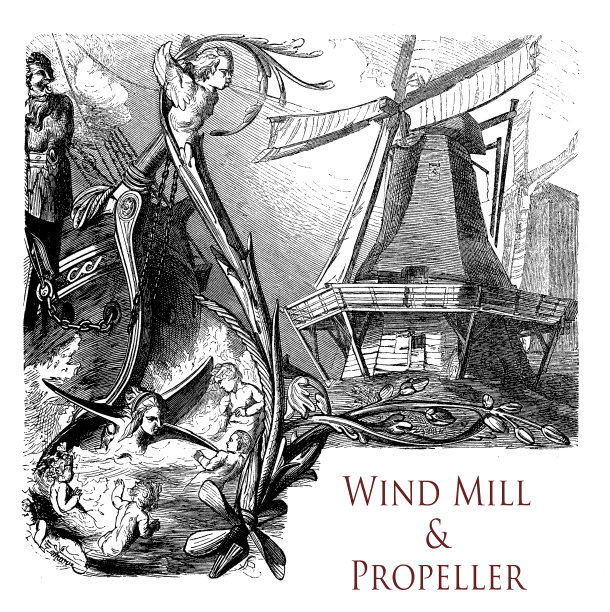 这是一本关于风力磨坊和螺旋桨的古老书籍，通过帆或叶片将风力转化为能量图片下载