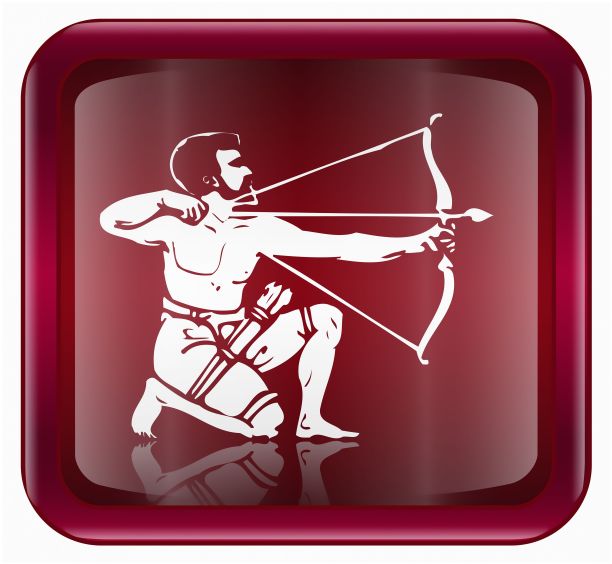 射手座的星座图标红色，孤立在白色背景上图片下载