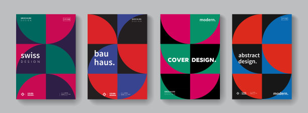 几何封面的收集。抽象的包豪斯模式。复古的形状组成。图片下载