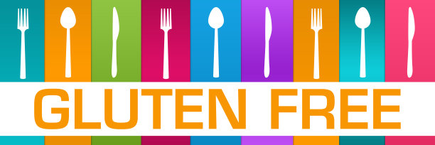 无麸质彩色盒子汤匙叉子刀水平文本图片下载