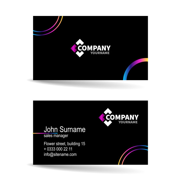 带有抽象现代设计的名片。彩虹渐变圆线图片下载