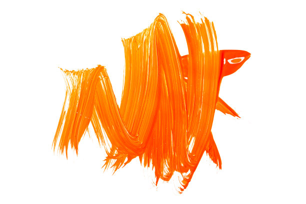 橙色黄色的笔刷笔画孤立在白色背景上。橙色的抽象的中风。彩色油画笔触。图片下载