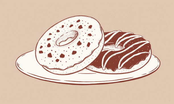 复古风格矢量插图的甜甜圈在盘子上图片下载