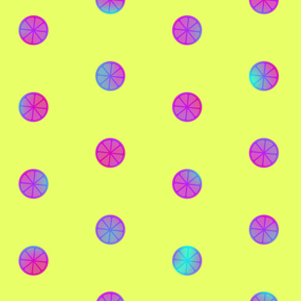 在充满活力的梯度全息霓虹色中的橙色切片图案。概念艺术。最小的超现实主义的背景。无缝图案与橙色切片。俯视图图片下载