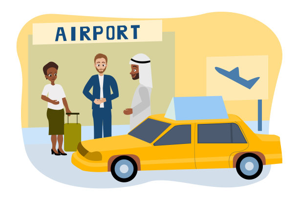 商业伙伴走出机场，搭出租车图片下载