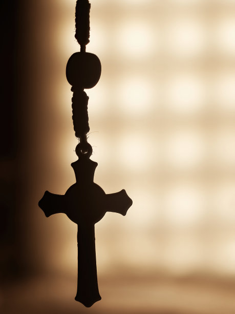 一个背景模糊的玫瑰经剪影的垂直特写照片图片下载