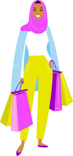 插图阿拉伯妇女戴着头巾和购物袋图片下载