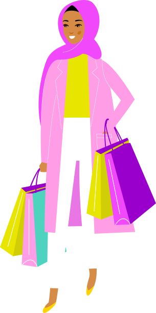 插图阿拉伯妇女戴着头巾和购物袋图片下载
