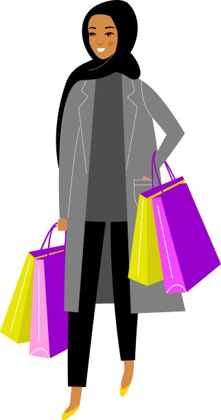 插图阿拉伯妇女戴着头巾和购物袋图片下载