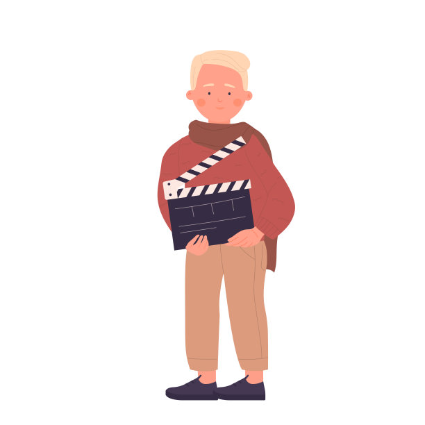 可爱的小男孩用拍板成为专业电影导演图片下载