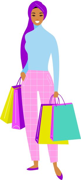 插图阿拉伯妇女戴着头巾和购物袋图片下载