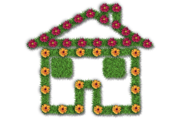 绿草房屋符号:绿色能源概念图片下载