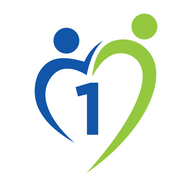 社区关怀标志在字母1向量模板。团队合作，心，人，家庭关怀，爱的标志。慈善基金会创意慈善捐款一字签名图片下载