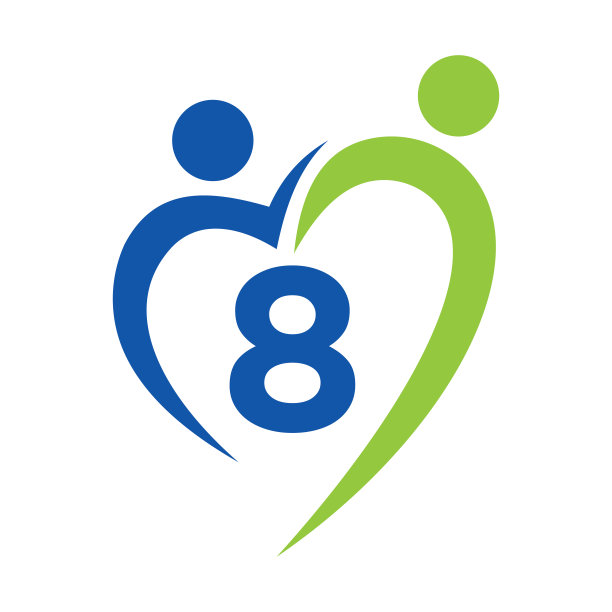 社区关怀标志在字母8向量模板。团队合作，心，人，家庭关怀，爱的标志。慈善基金会创意慈善捐款8字签名图片下载