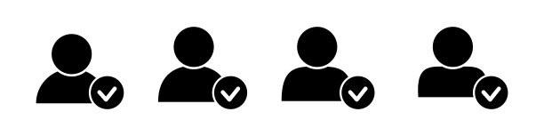用户档案签名web图标与检查标记字形。用户授权的插画设计项目。直风格设计图标。帐户验证图标。签名验证的概要文件符号。用户接受。图片下载