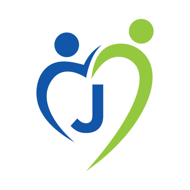 社区护理标志在字母J矢量模板。团队合作，心，人，家庭关怀，爱的标志。慈善基金会创意慈善捐款以J字签名图片下载