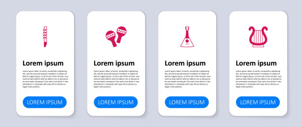 设置古希腊竖琴，巴拉莱卡，沙槌和长笛。业务信息模板。向量图片下载